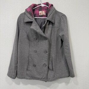 OP Ocean Pacific Girls Size‎ XL Pink Plaid Lined Double Breasted Gray Jacket